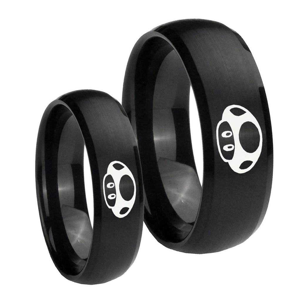 Mario Mushroom Dome Brush Black Tungsten Bridal Ring Set
