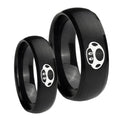 Mario Mushroom Dome Brush Black Tungsten Bridal Ring Set