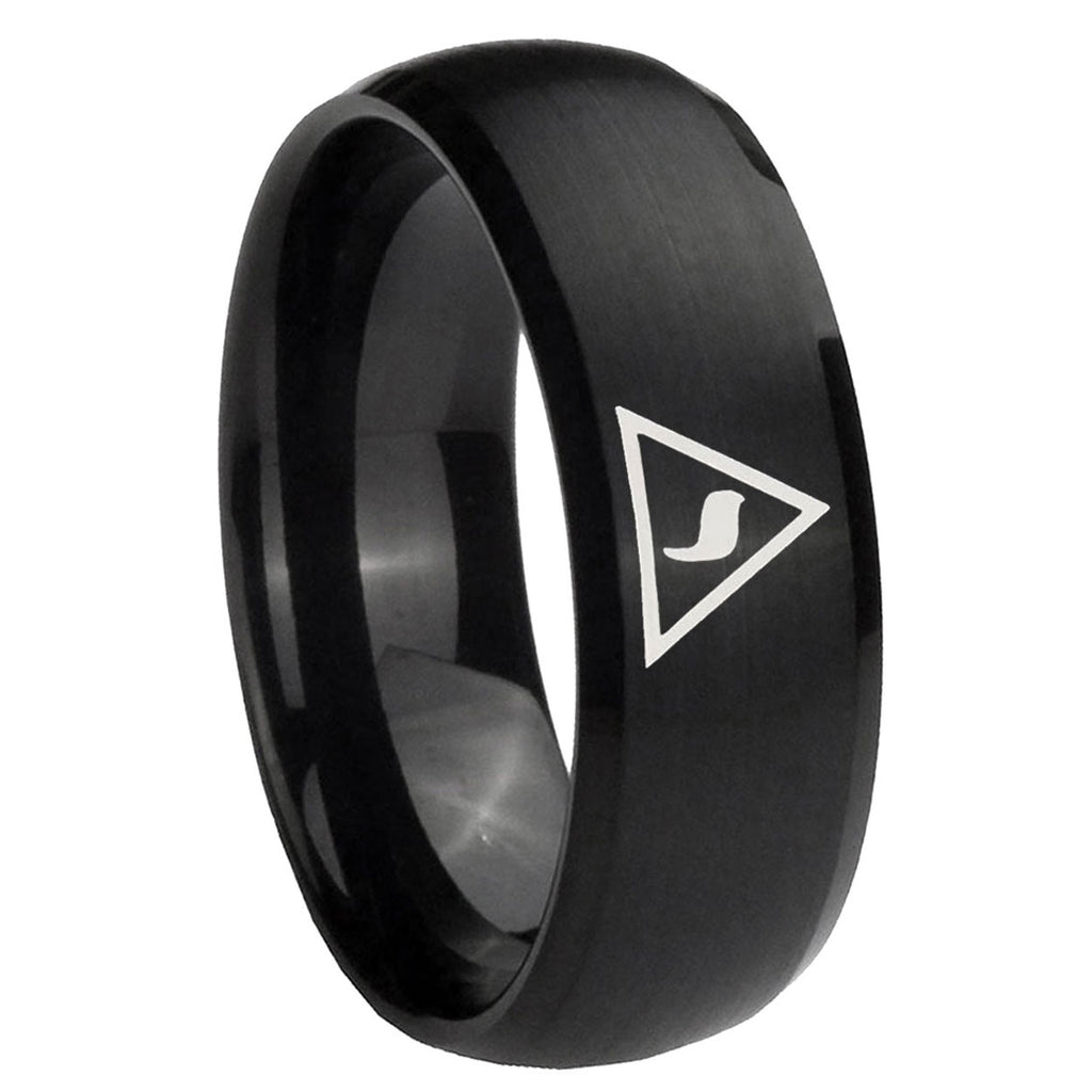 8MM Masonic Yod Dome Brush Black Tungsten Men's Engagement Ring