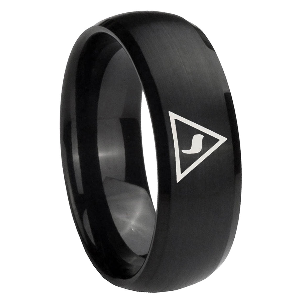 10mm Masonic Yod Dome Brush Black Tungsten Carbide Mens Wedding Band