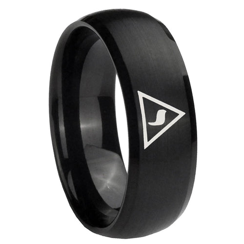 10mm Masonic Yod Dome Brush Black Tungsten Carbide Mens Wedding Band