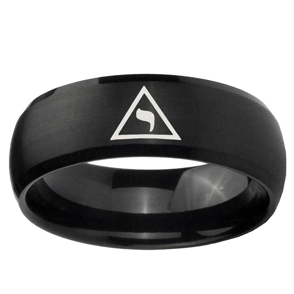 10mm Masonic Yod Dome Brush Black Tungsten Ring