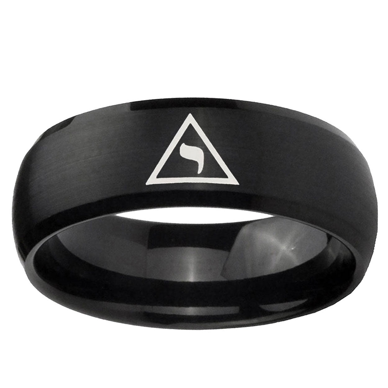 10mm Masonic Yod Dome Brush Black Tungsten Ring