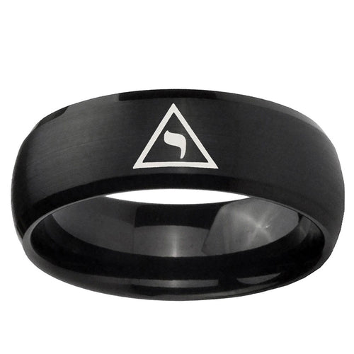 10mm Masonic Yod Dome Brush Black Tungsten Ring