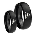 Masonic Yod Dome Brush Black Tungsten His Hers Ring Set