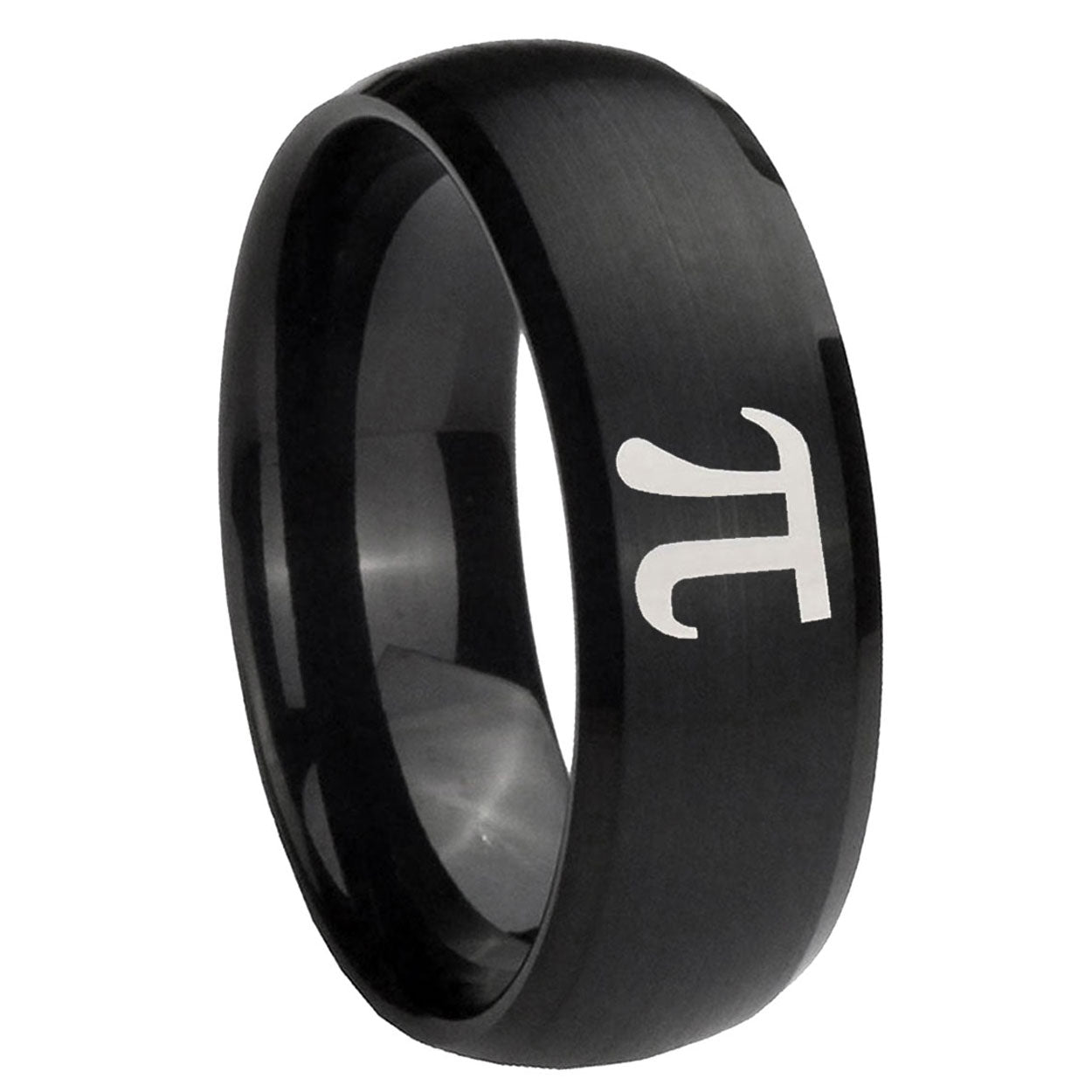 8MM Math Pi Dome Brush Black Tungsten Men's Promise Ring