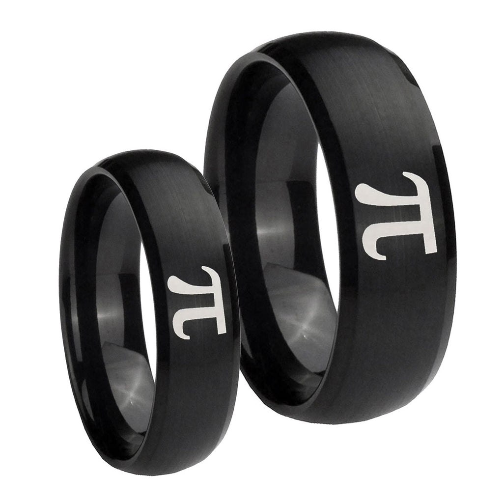 Math Pi Dome Brush Black Tungsten Bridal Band Set