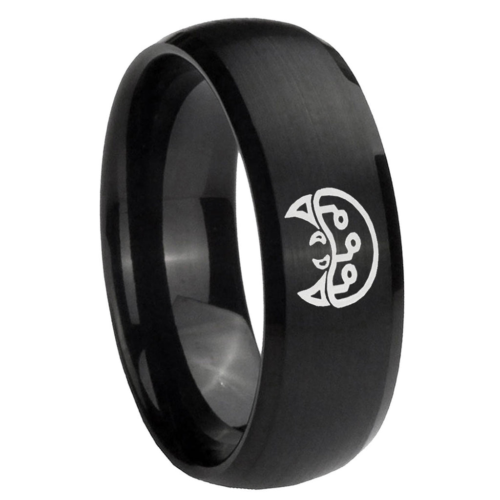 8MM Metroid Dome Brush Black Tungsten Mens Ring Engraved