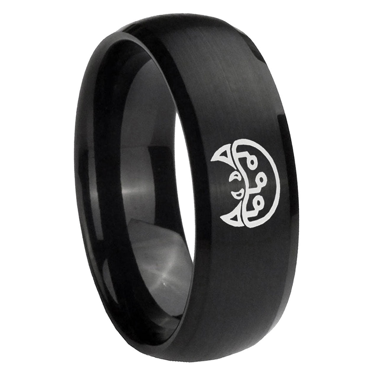 8MM Metroid Dome Brush Black Tungsten Mens Ring Engraved