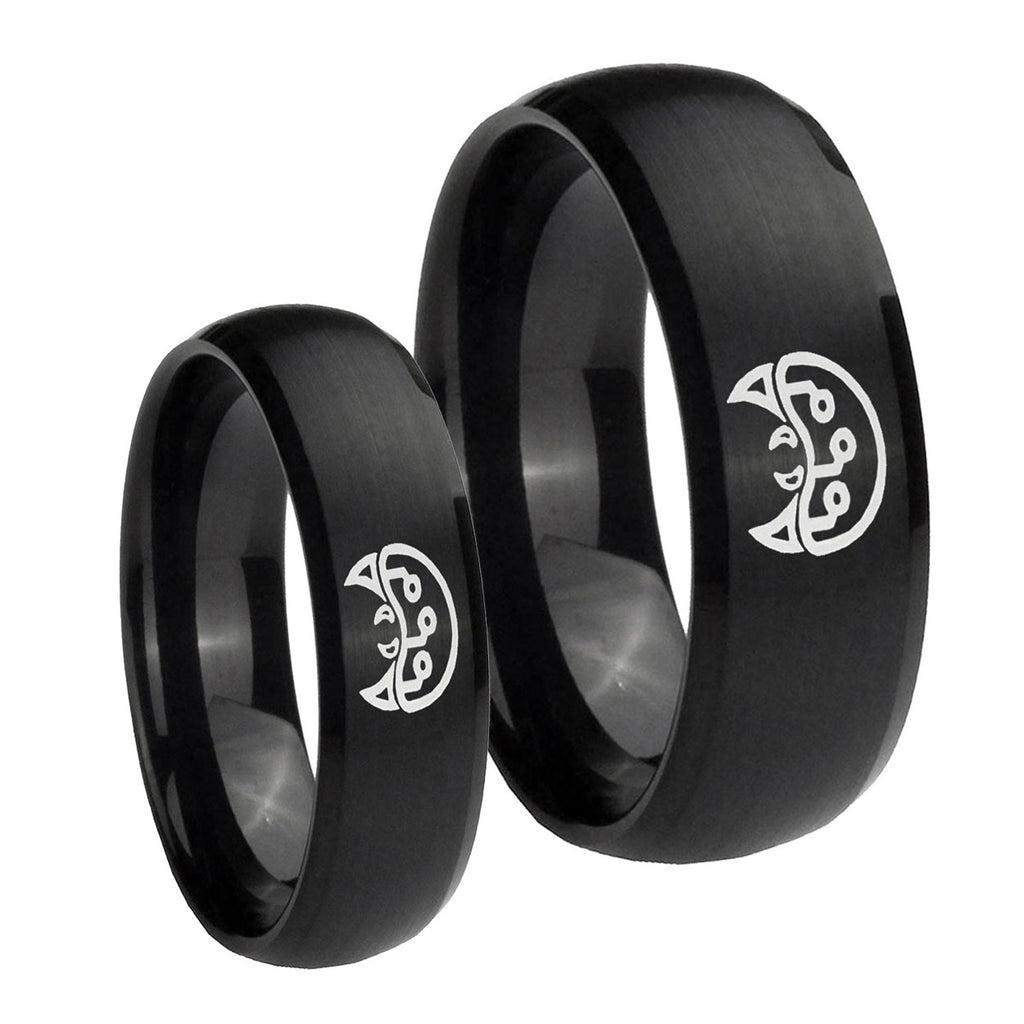 Metroid Dome Brush Black Tungsten Wedding Ring Sets