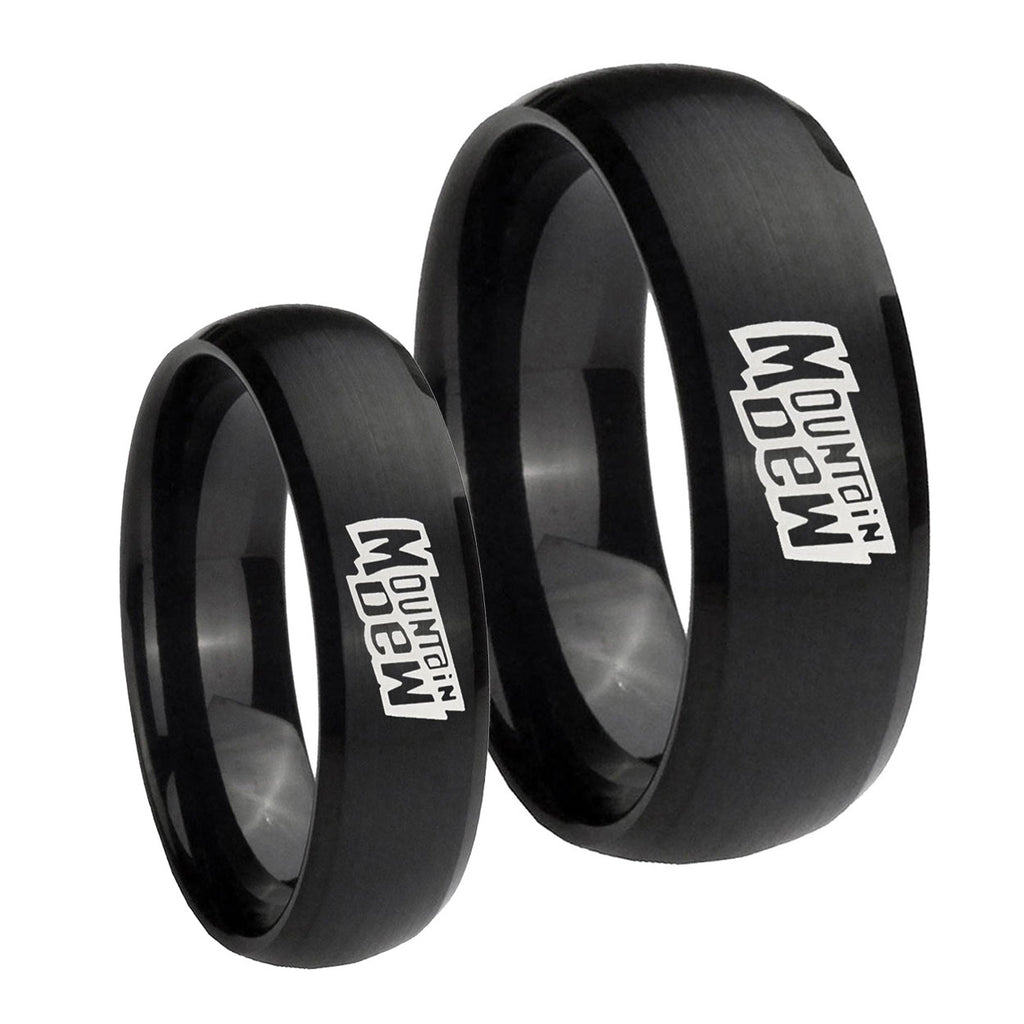 Mountain Dew Dome Brush Black Tungsten Engagement Ring Set