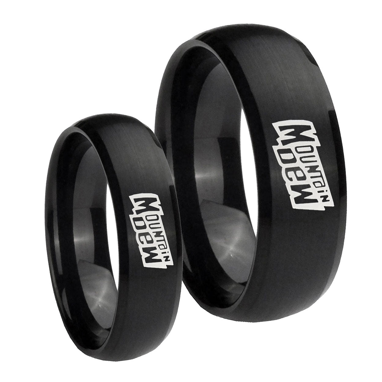 Mountain Dew Dome Brush Black Tungsten Engagement Ring Set