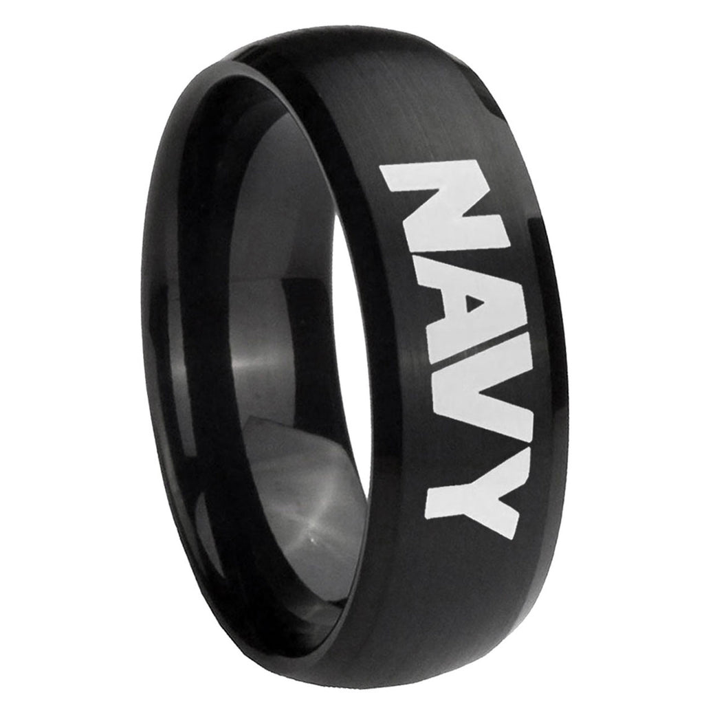 8MM Navy Dome Brush Black Tungsten Carbide Wedding Bands Ring