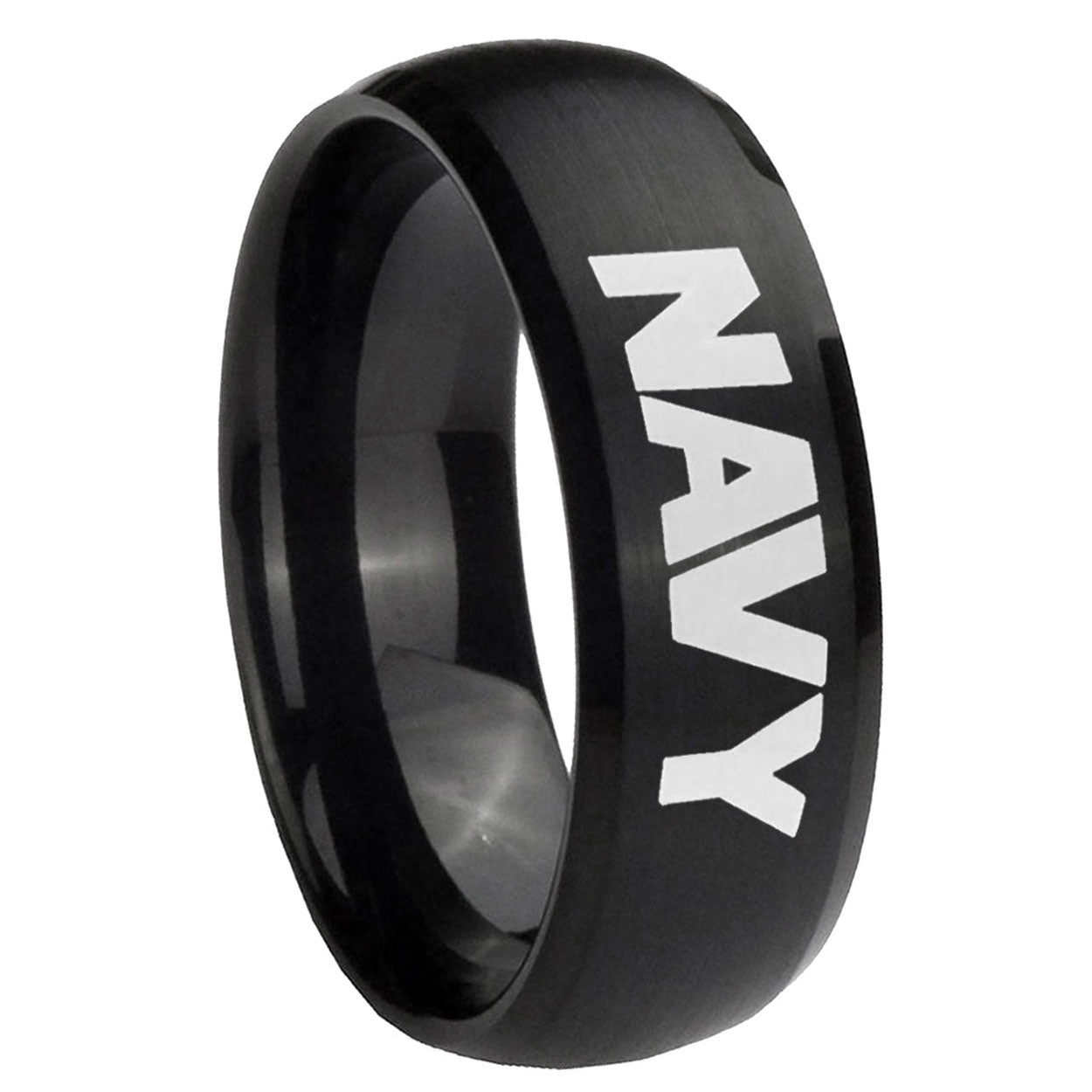 8MM Navy Dome Brush Black Tungsten Carbide Wedding Bands Ring