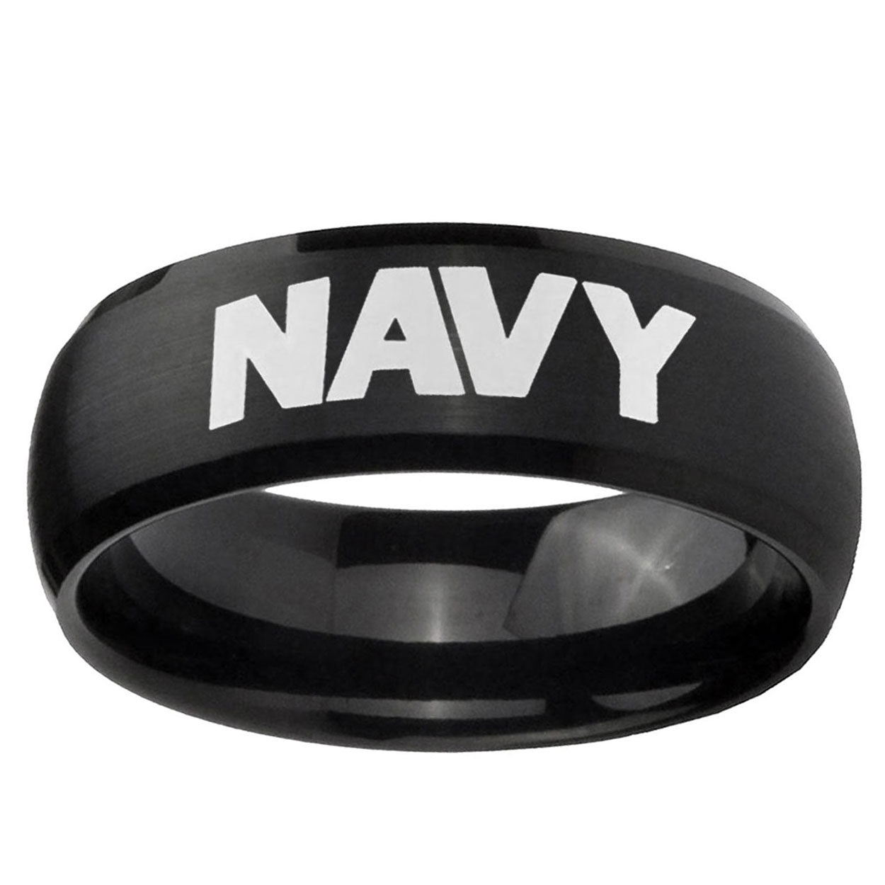 10mm Navy Dome Brush Black Tungsten Ring