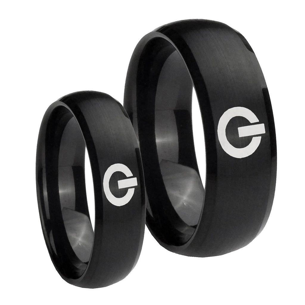 Power Dome Brush Black Tungsten Couple Wedding Rings