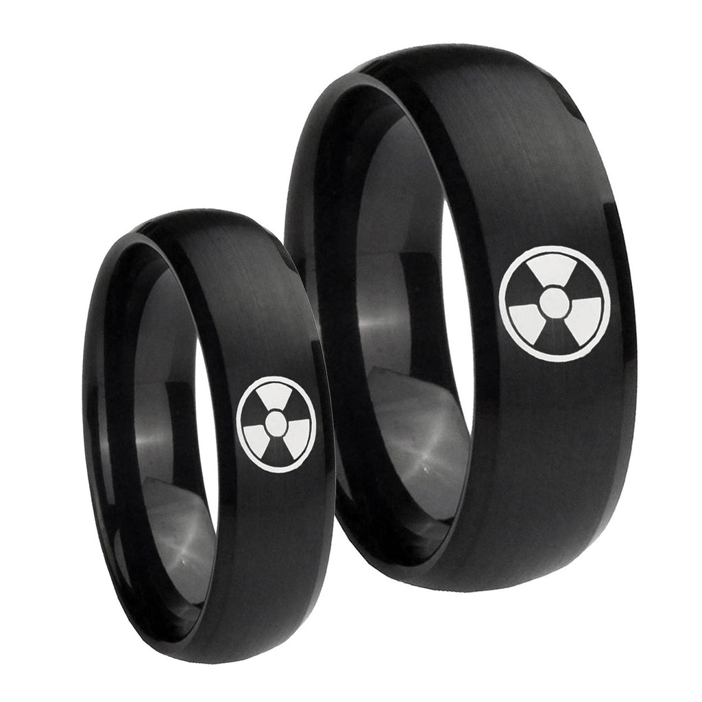 Radiation Dome Brush Black Tungsten Engagement Ring Set