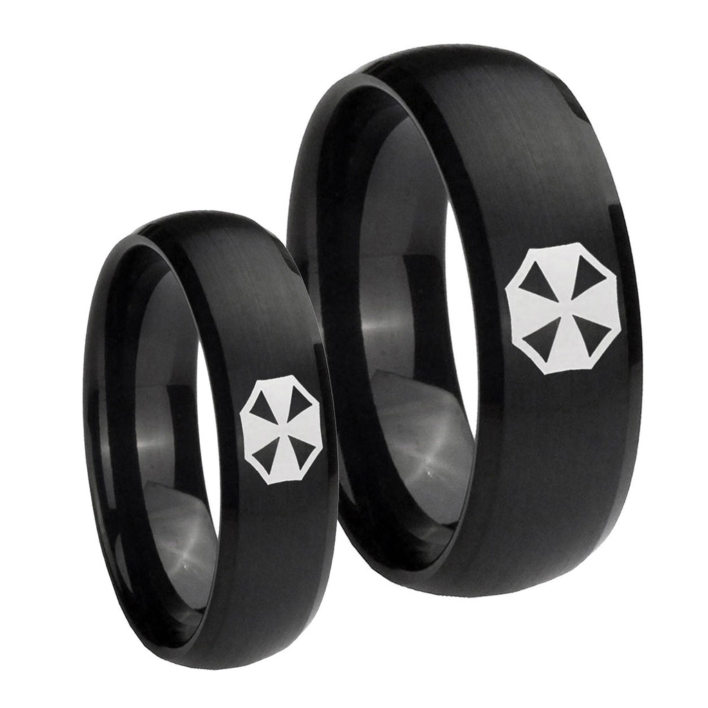 Resident Evil Dome Brush Black Tungsten Wedding Ring Sets