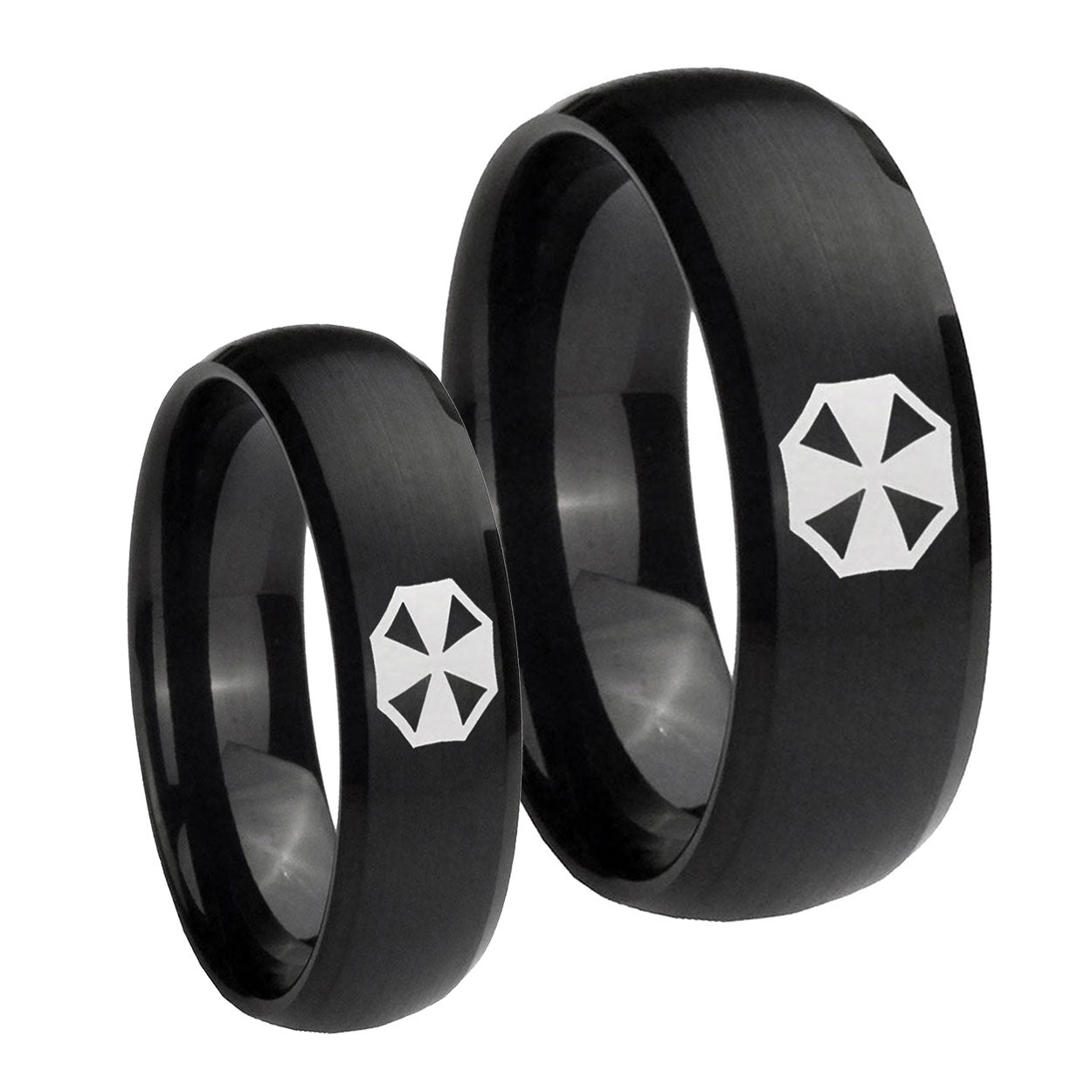 Resident Evil Dome Brush Black Tungsten Wedding Ring Sets