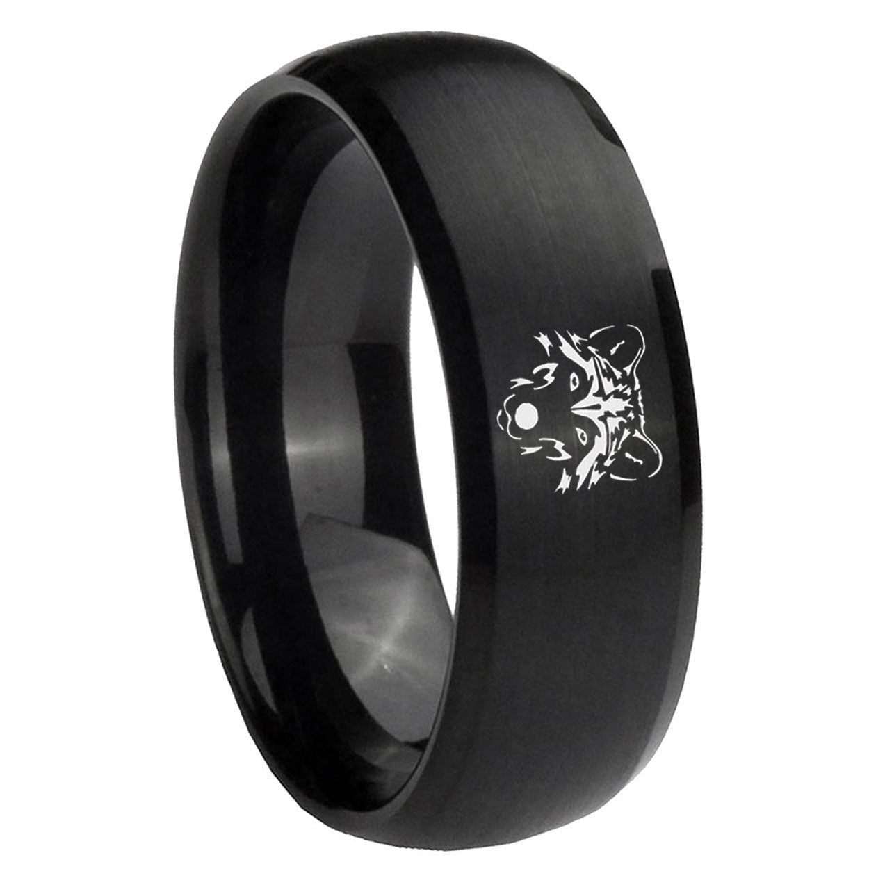 10mm Wolf Dome Brush Black Tungsten Carbide Men's Engagement Band