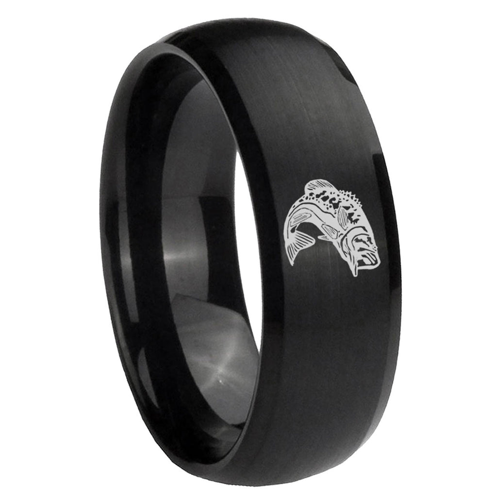 10mm Fishing Dome Brush Black Tungsten Carbide Men's Engagement Band