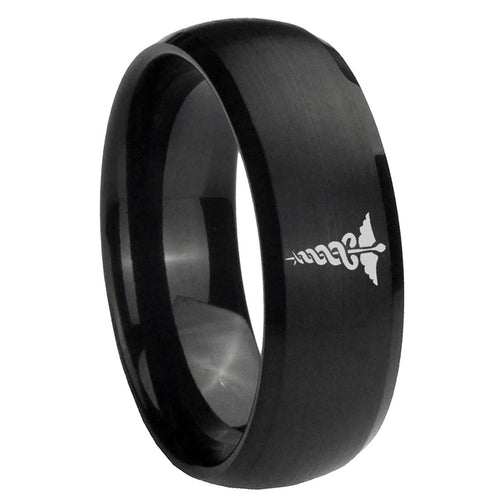 10mm Medical Symbol Dome Brush Black Tungsten Carbide Men's Engagement Band