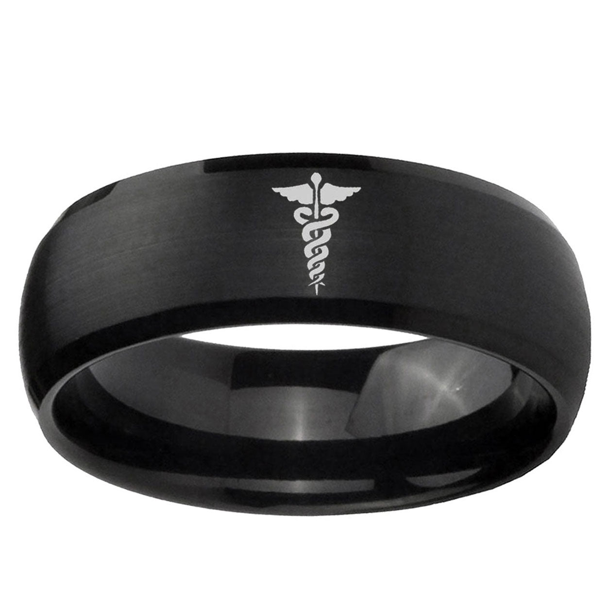 5MMMedical Symbol Dome Brush Black Tungsten Engagement Ring