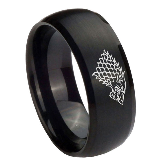 10mm-Game-Of-Thrones-House-Stark-Direwolf-Dome-Brush-Black-Tungsten-Carbide-Men's-Engagement-Band