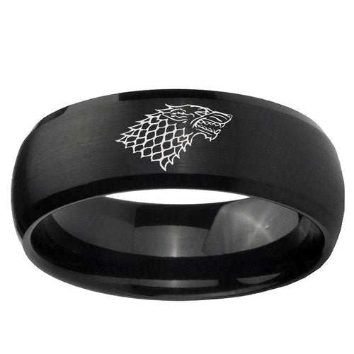 10mm Game Of Thrones House Stark Direwolf Dome Brush Black Tungsten Ring