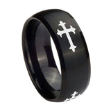 10mm-Christian-Cross-Religious-Dome-Brush-Black-Tungsten-Carbide-Men's-Engagement-Band