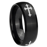 10mm Christian Cross Religious Dome Brush Black Tungsten Carbide Men's Engagement Band