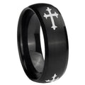 8MM Christian Cross Religious Dome Brush Black Tungsten Ring