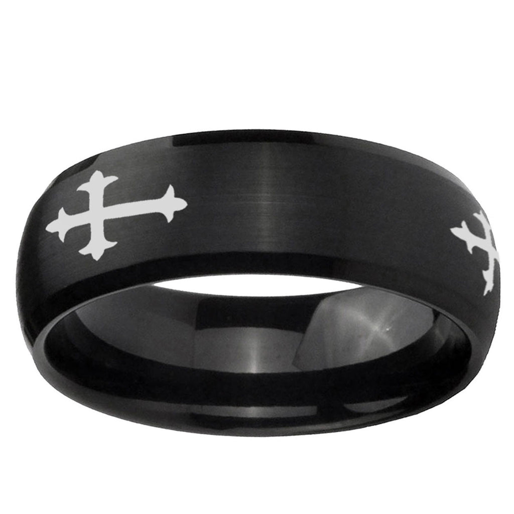 5MMChristian Cross Religious Dome Brush Black Tungsten Ring
