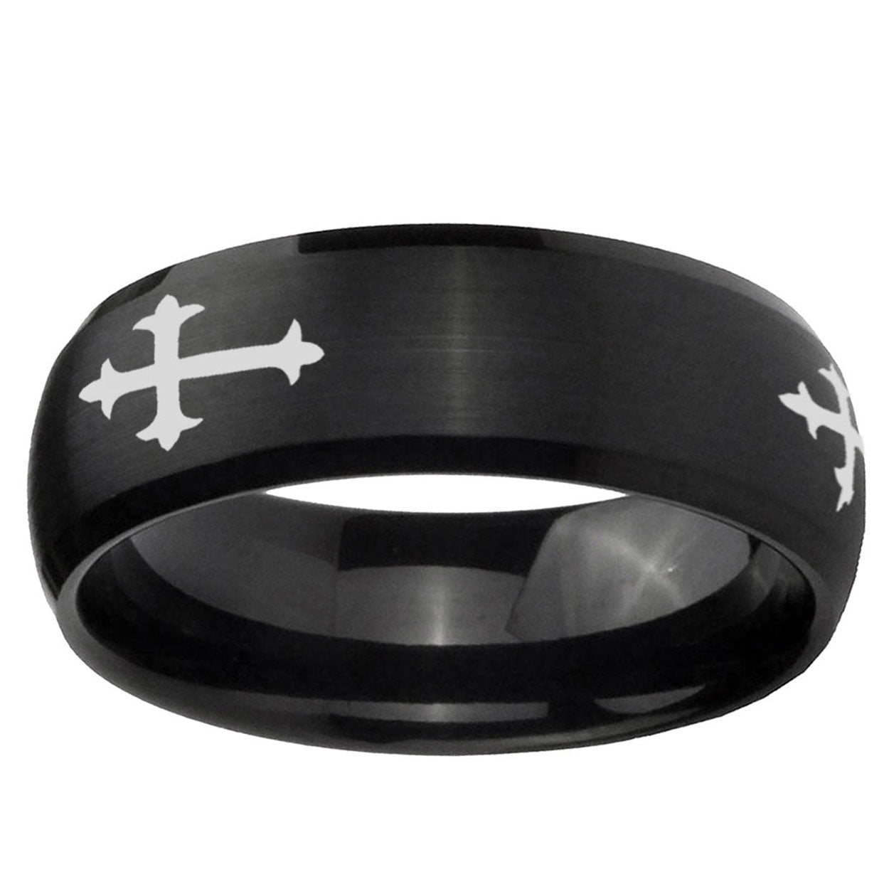 5MMChristian Cross Religious Dome Brush Black Tungsten Ring
