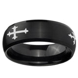 10mm Christian Cross Religious Dome Brush Black Tungsten Ring