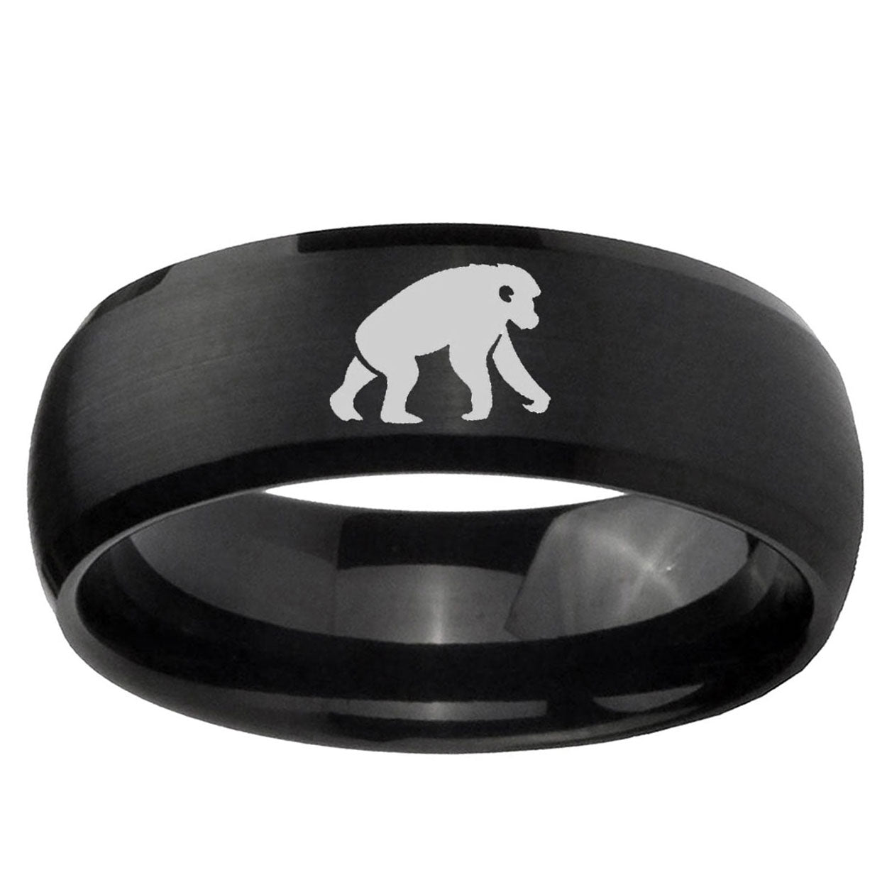 10mm Chimpanzee Dome Brush Black Tungsten Ring