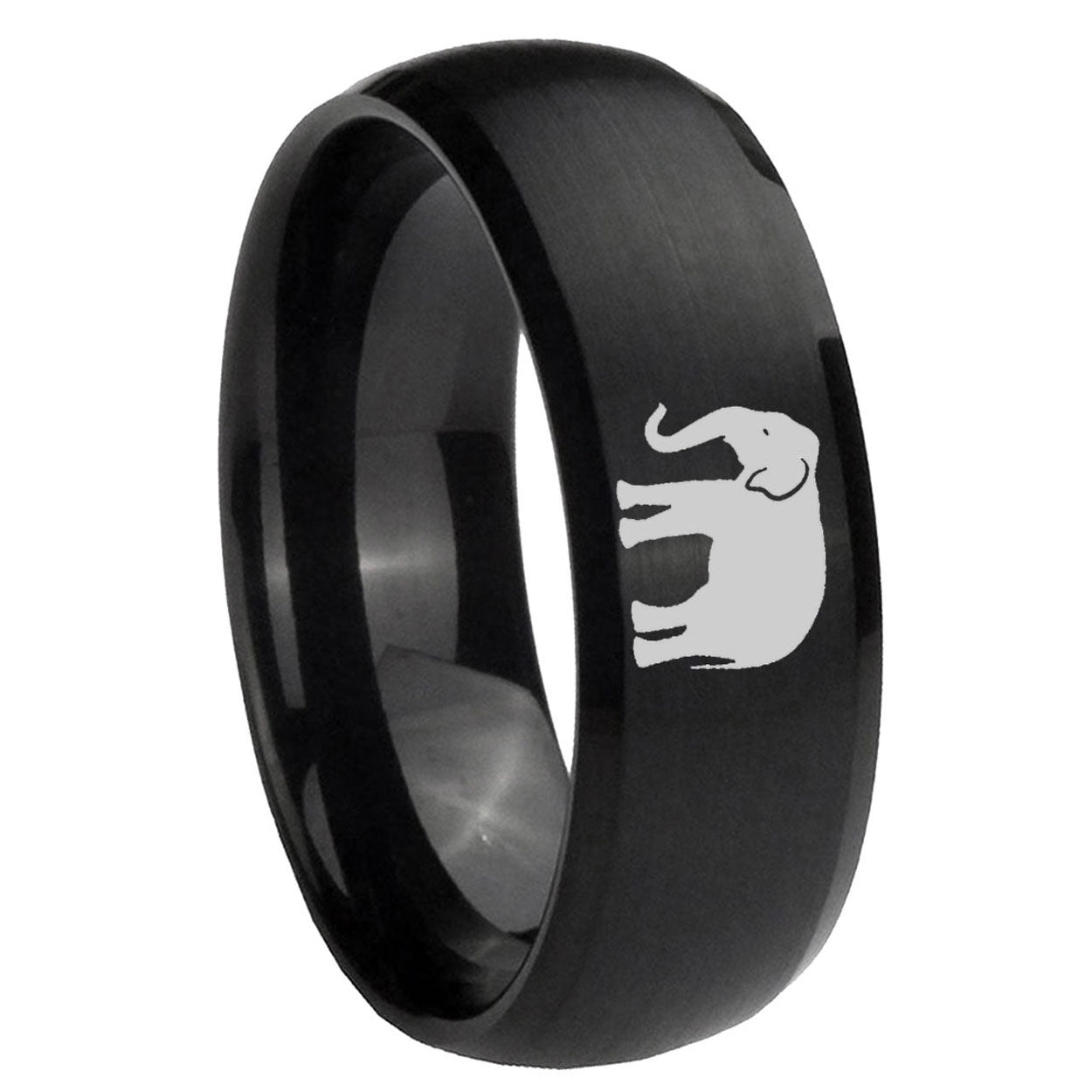 10mm Elephant Dome Brush Black Tungsten Carbide Men's Engagement Band