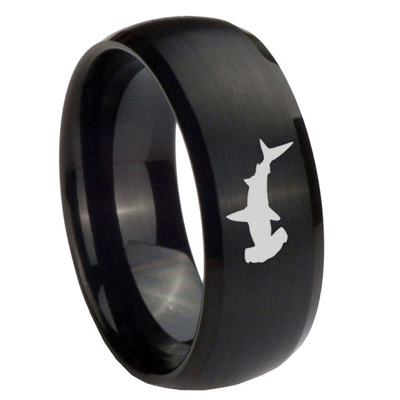 10mm-Hammerhead-Shark-Dome-Brush-Black-Tungsten-Carbide-Men's-Engagement-Band