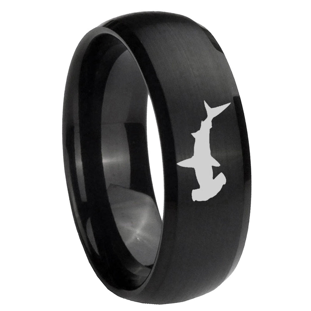 10mm Hammerhead Shark Dome Brush Black Tungsten Carbide Men's Engagement Band
