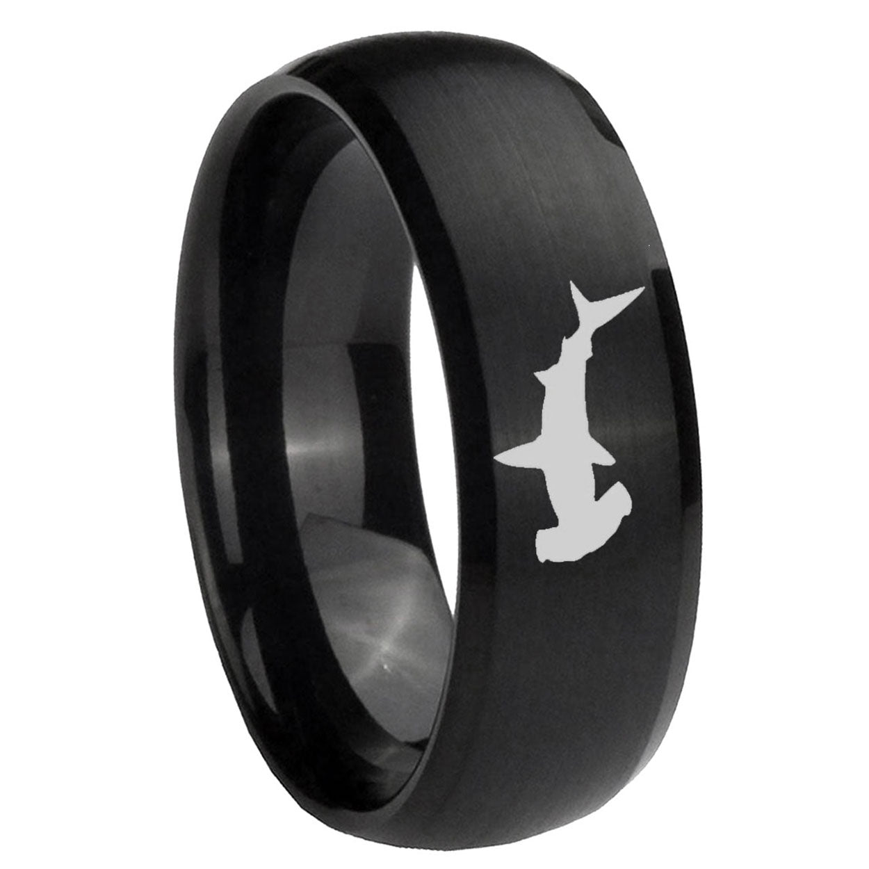 10mm Hammerhead Shark Dome Brush Black Tungsten Carbide Men's Engagement Band