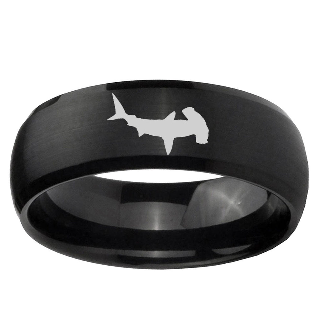 10mm Hammerhead Shark Dome Brush Black Tungsten Ring