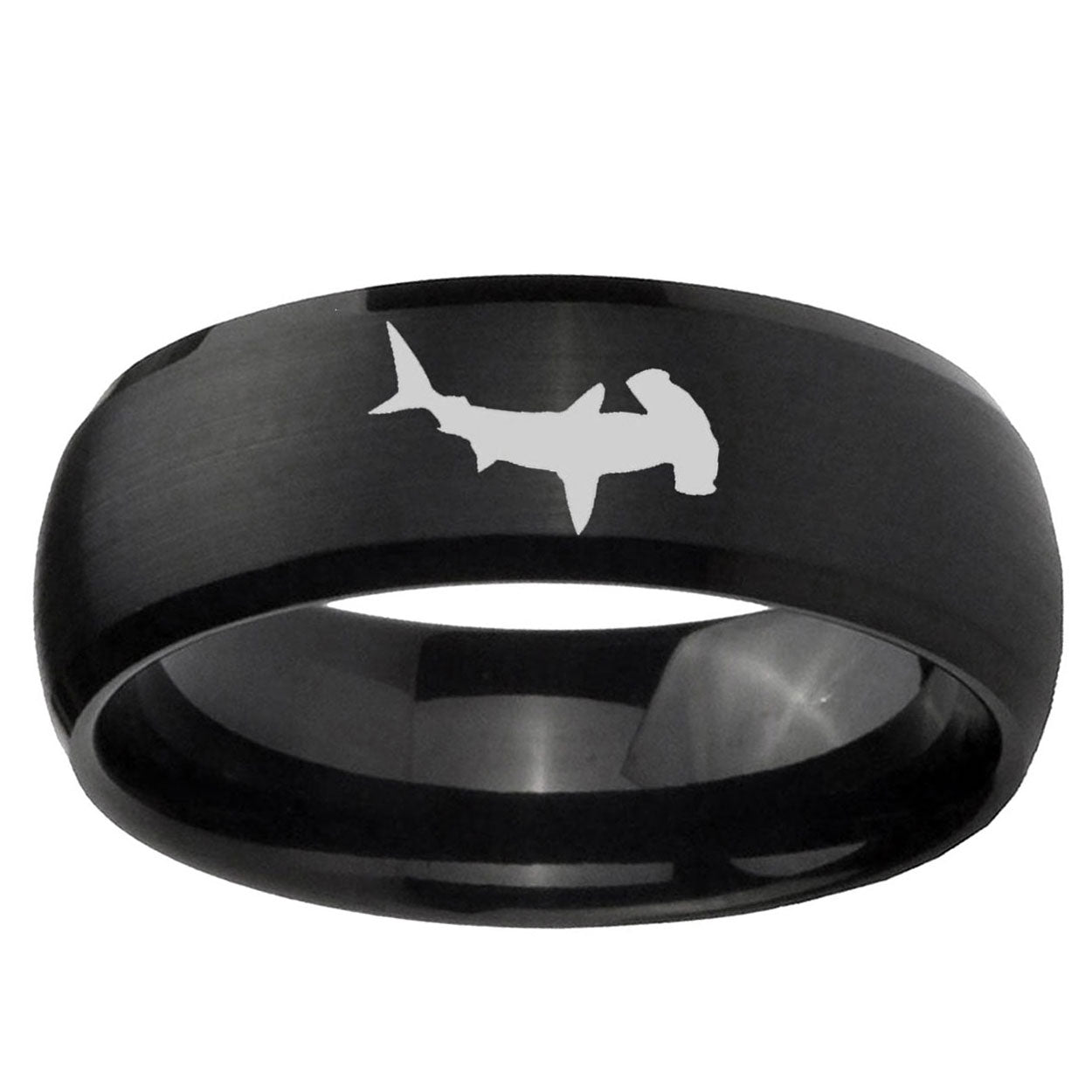 10mm Hammerhead Shark Dome Brush Black Tungsten Ring