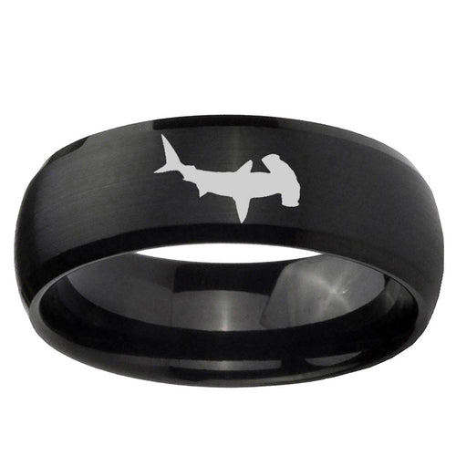 10mm Hammerhead Shark Dome Brush Black Tungsten Ring
