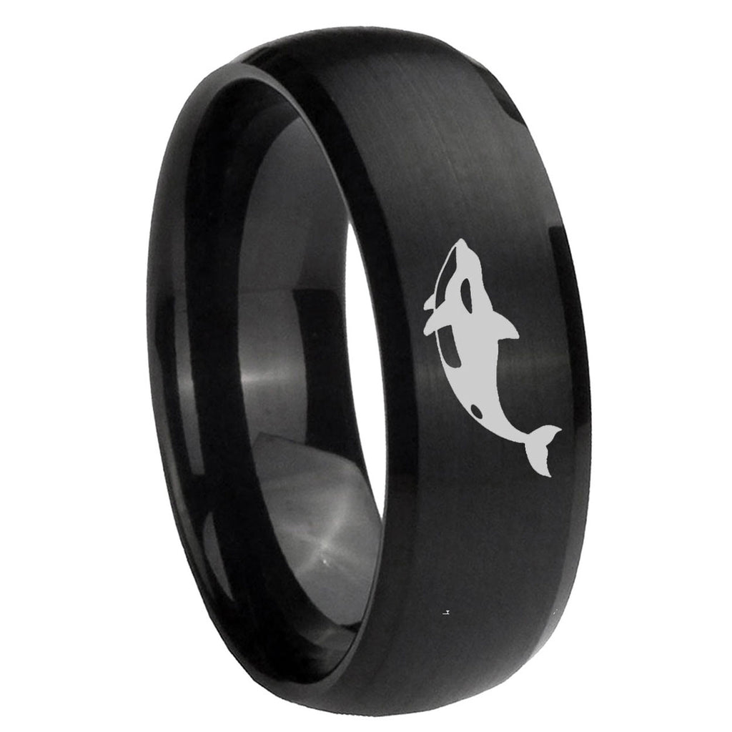 10mm Keller Whale Dome Brush Black Tungsten Carbide Men's Engagement Band