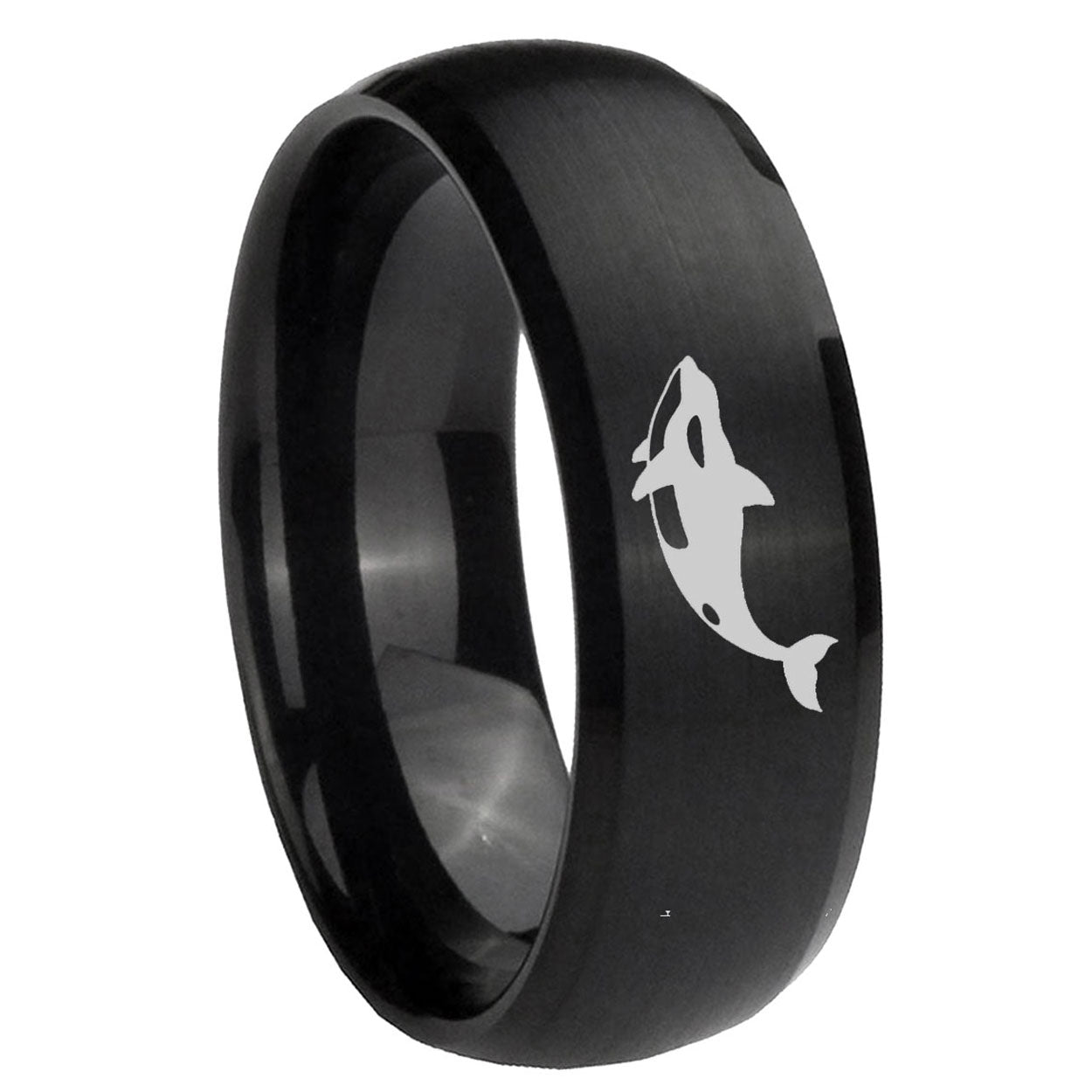 10mm Keller Whale Dome Brush Black Tungsten Carbide Men's Engagement Band