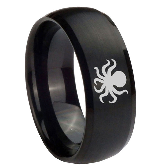 10mm-Octopus-Dome-Brush-Black-Tungsten-Carbide-Men's-Engagement-Band
