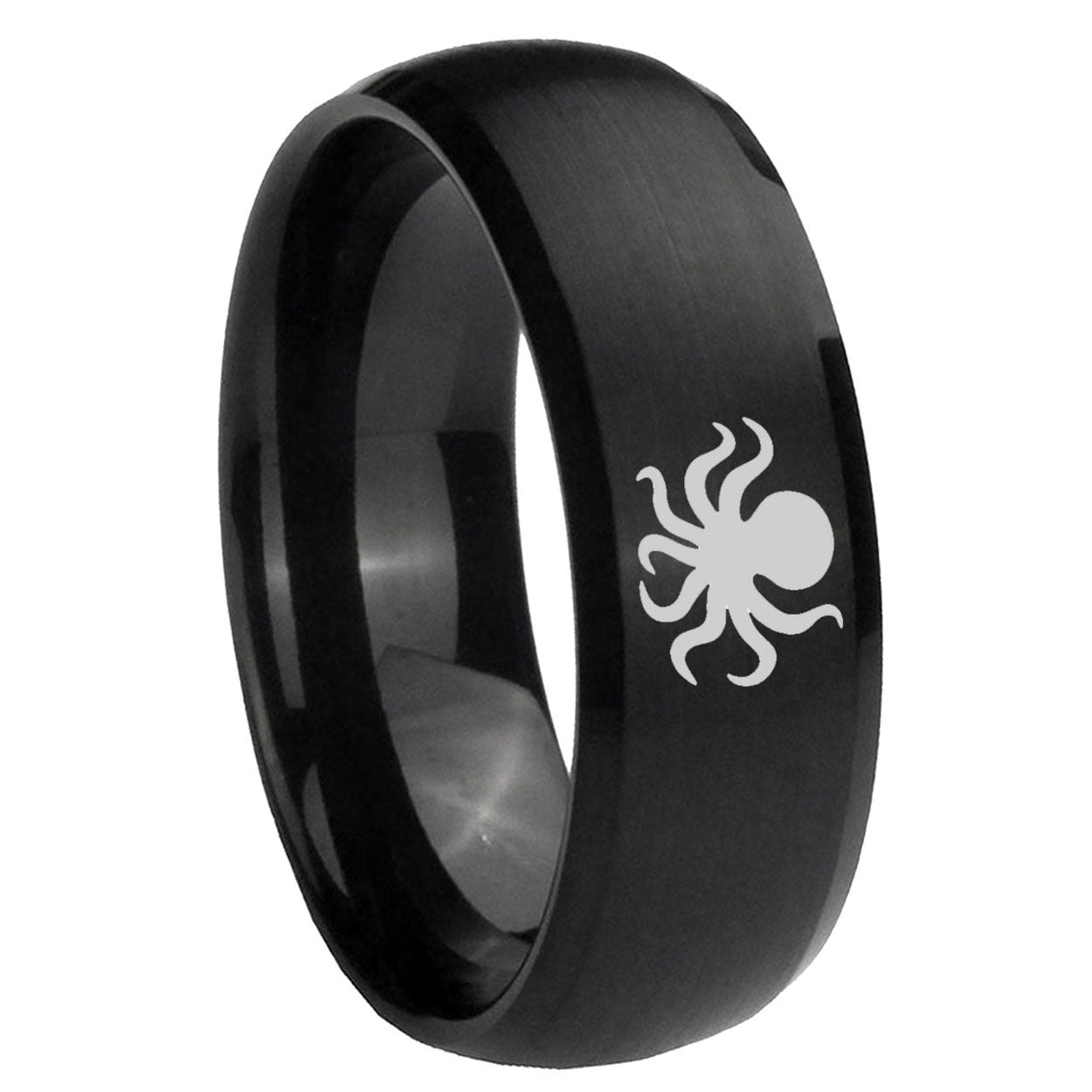 10mm Octopus Dome Brush Black Tungsten Carbide Men's Engagement Band