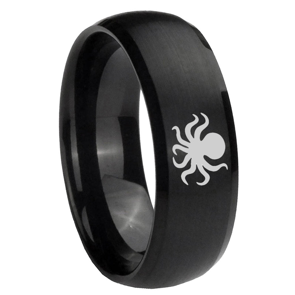 8MM Octopus Dome Brush Black Tungsten Carbide Engagement Ring