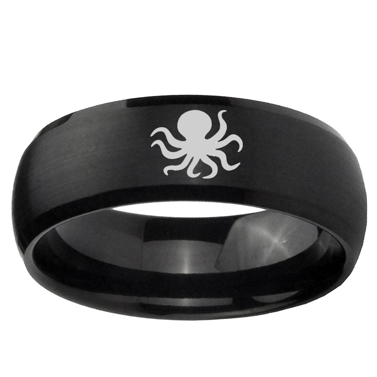 10mm Octopus Dome Brush Black Tungsten Ring