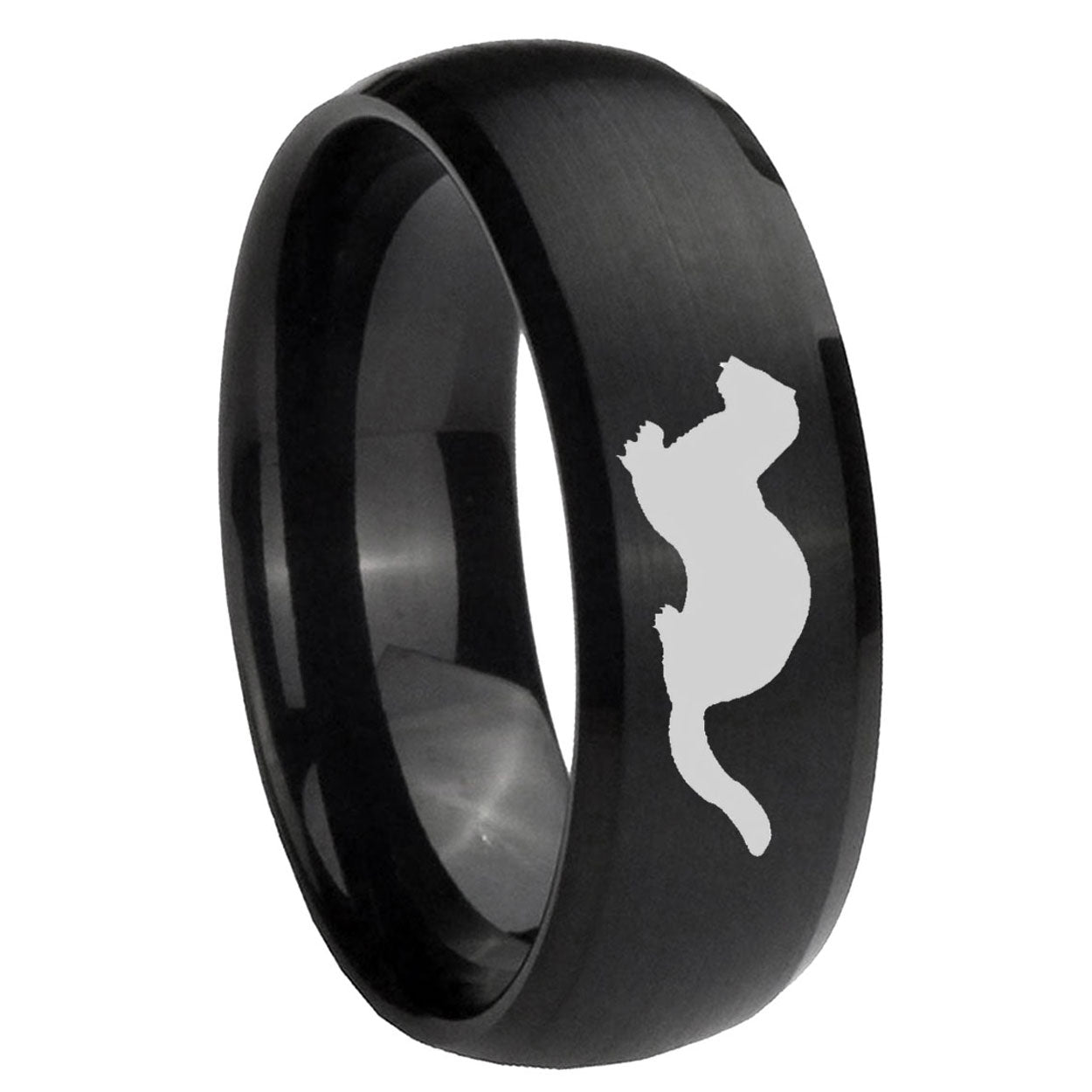 8MM Otter Dome Brush Black Tungsten Carbide Engagement Ring
